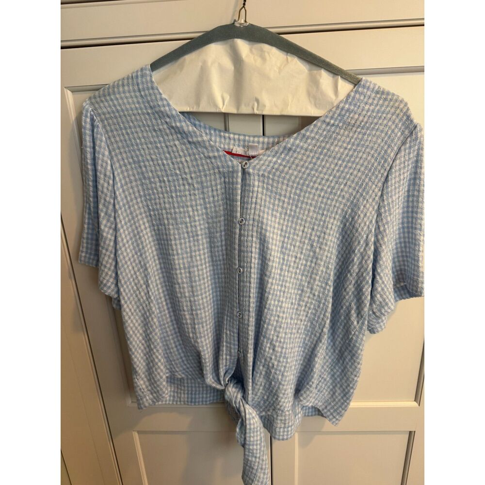 Jane + Delancey Blue Gingham Tie-Front Top - Women's L